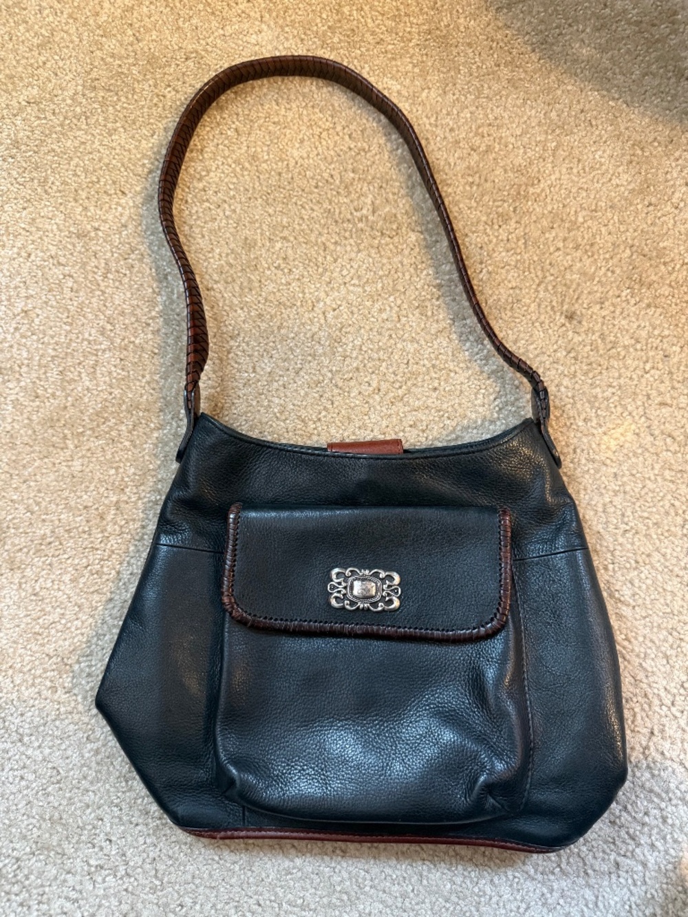 Vintage Fossil Leather Purse Bag 75082 Style Black Brown Chic Retro Shoulder
